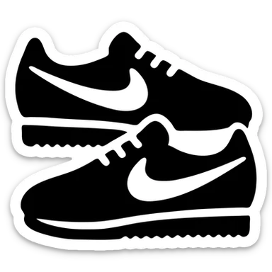 A pair of Nike Cortez sneakers in a black filled icon style, with a retro design. sticker