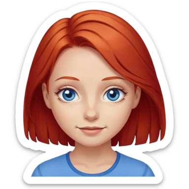 A girl with red hair and intense blue eyes. Delicate dark circles under her eyes give her a slightly tired look, and her smile belies any fatigue. sticker