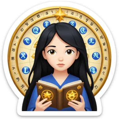 emoji of a girl with long hair reading a horoscope sticker