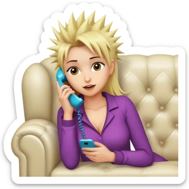 Lady with spikey blonde hair on phone on the sofa sticker