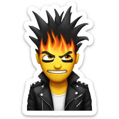 punk emoji, hardcore rock face emoji with hands, leather jacket, fire around face sticker