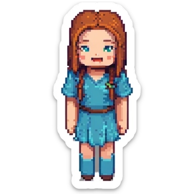 Create 6 images of the Minecraft-style girl character, each with a different expression: happy, excited, flirty, confused, surprised, and scary. Keep the original Minecraft pixelated style and background. sticker
