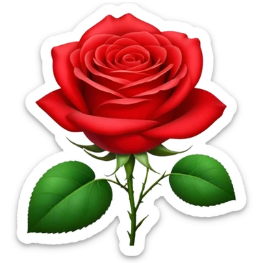 Beautiful red rose flower with lush petals and green leaves sticker