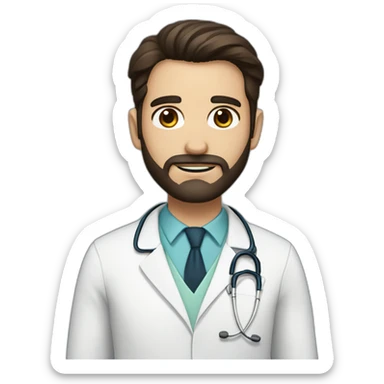doctor with dark long brown hair and beard, big brown eyes sticker