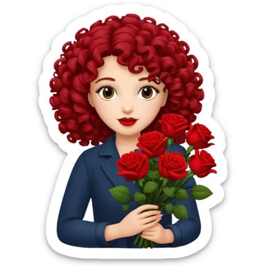 curly woman flower-holding person bouqet sticker