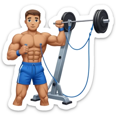 buff man with blue shorts using cable face-pull machine sticker