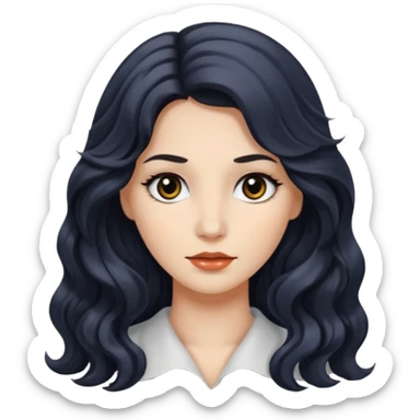 mid-hair long normal wavy hair with black eyes, and white skin sticker