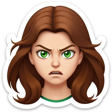 Angry woman with long Brown hair and Green eyes sticker