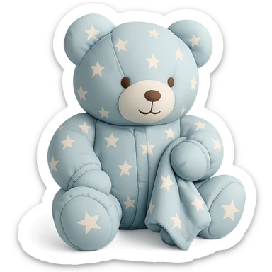 teddy bear in star-patterned pajamas holding a small blanket, cushion style sticker