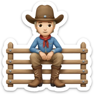 A calm cowboy leaning on a fence, dusty boots, hat tipped forward.
 sticker