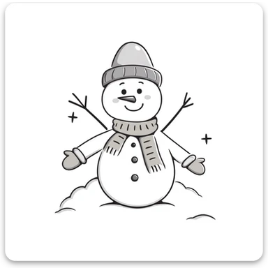 A cute snowman with scarf and winter accessories in pastel colors (dd9fb0, ffc6d3, a3bfc9, c4bee2, f1b091), hand-drawn doodle style sticker