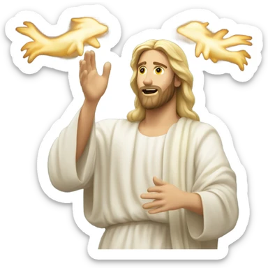 A blonde haired guy dapping up jesus christ  sticker