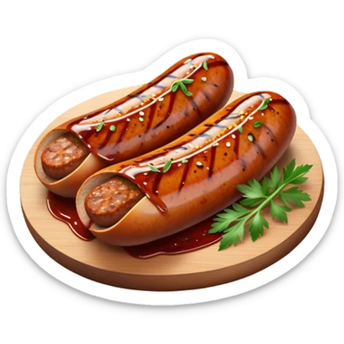 Cinematic spicy chipotle sausage, glistening with smoky, tangy sauce, charred and grilled to perfection, sliced open to reveal juicy filling, served with fresh herbs, rich and flavorful, detailed and appetizing. sticker