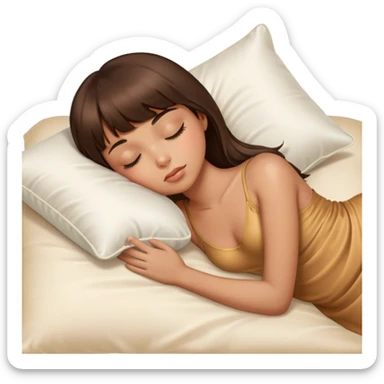 sleeping beauty brunette bangs tan girl with a silk pillow sticker