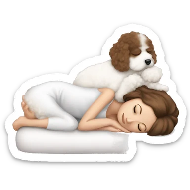 White girl brown hair sleeping with Mini Bichon sticker