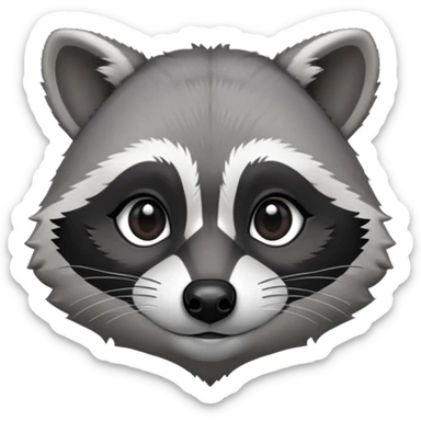 Cinematic-Noble-Raccoon-Portrait-Emoji – Poised and confident, with a sturdy build and a beautifully textured fur of silver-grey accented by dark black facial markings, deep-set, big black eyes, simplified yet sharp and sophisticated zoom out to show shoulders sticker