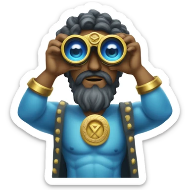 blue god zeus with binoculars sticker