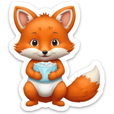 An baby full body fox wearing a diaper sticker