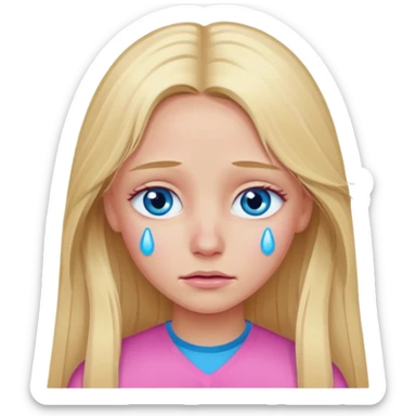 Blond long hair girl with blue eyes in pink with tears in eyes sticker