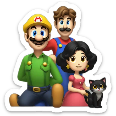 Mario with a Black cat and a sing with Gérard on it sticker