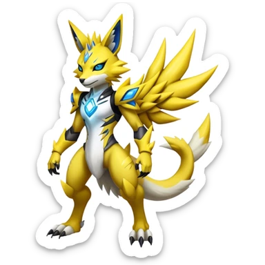  Cool Edgy Shiny Futuristic Ethereal Legendary Zeraora-Digimon-Renamon-hybrid full body sticker