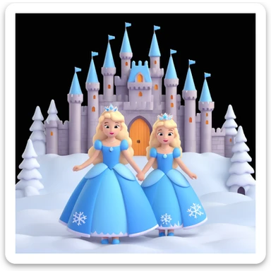 girls in a  snow princess dress, snow castle background sticker