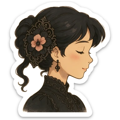 gothic hair clip, black and pink flower, ornate details, elegant, whimsical, soft lighting sticker