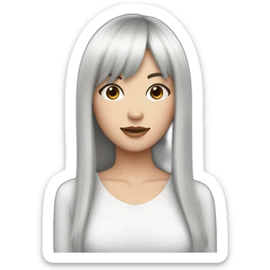 white wimen long black hair with bangs sticker