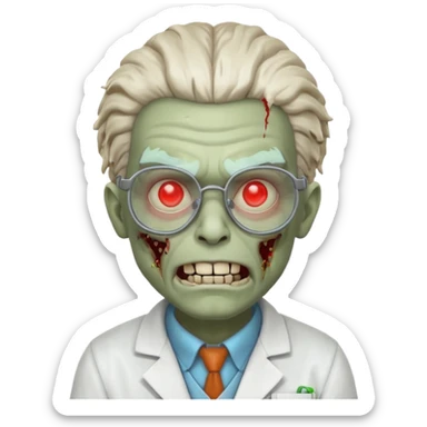 mad experiment zombie scientist portrait, head and shoulders only, exposed brain glow, broken glasses, evil grin, horror lab vibe, 3D cartoon, mobile game icon style, clean background, no text, no watermark
 sticker