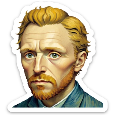 Cinematic Realistic Vincent van Gogh Portrait Emoji, depicted as the iconic artist with expressive brushstrokes and soulful eyes, rendered with rich textured detail and dynamic emotive lighting that captures his creative genius. sticker