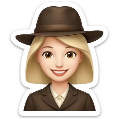 Una cara con una sonrisa un sombrero elegante y mirada con orgullo sticker