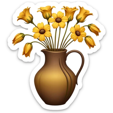 completely wilted flowers all drooping over the edges of a vase, every flower sticker