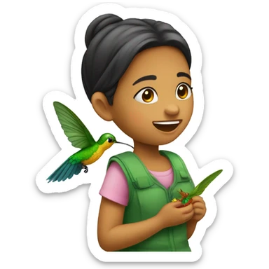 emoji de una niña abrazando un colibrí  sticker