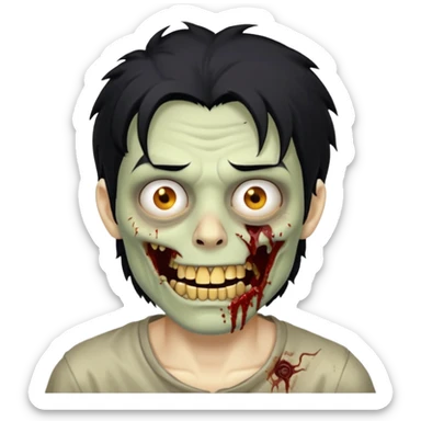 cabelo liso desordenado negro homen con aparencia de zombi y que haga un gesto mostrando los dientes de oro sticker