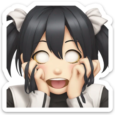 anime girl giggle hands covering mouth black hair funny sticker