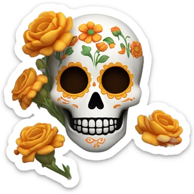 Day of the dead skul with cempasuchil flowers sticker