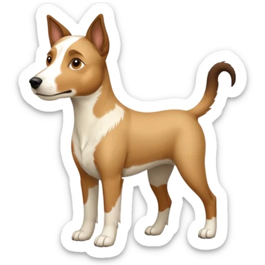 a full body large white parson russell looking dog the size of a kelpie with light brown flapped down ears and a light brown patch on one eye and a large snout sticker