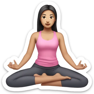 Asian girl doing yoga in pink clothes, long dark hair, light skin, dark eyes sticker
