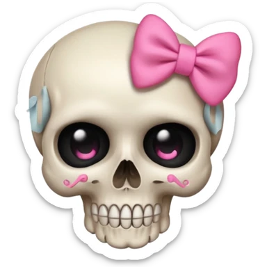 a shy skull with a pink bow, cute and minimal, apple style emoji sticker