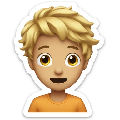 boy surprised and puts hand on hair sticker