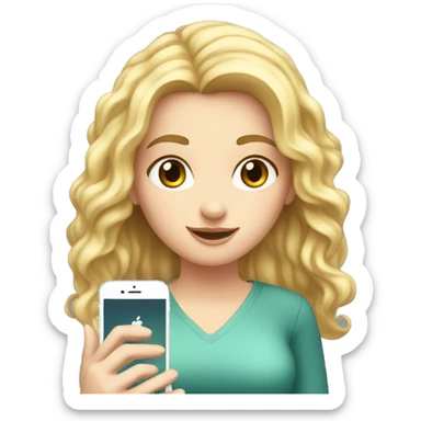 a white girl with a phone in her hands is chatting, her eyes are lowered to the phone sticker