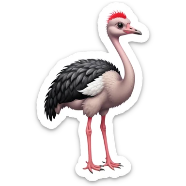 Full picture of an ostrich with black and white feathers on the body, pinkish-red neck, and red legs. sticker