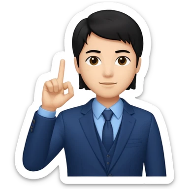 Copy this photo, the face like the same with finger heart 🫰🏻 and dark blue suit , the hair color is black sticker