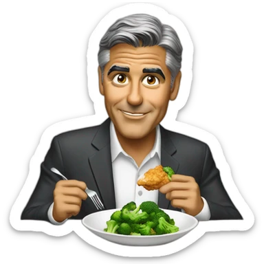 george clooney eating chicken and broccoli sticker
