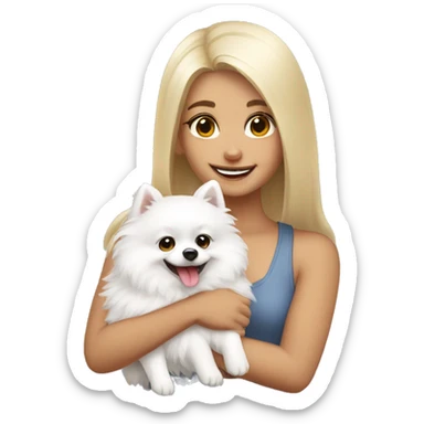 girl smiling hug white pomeranian sticker