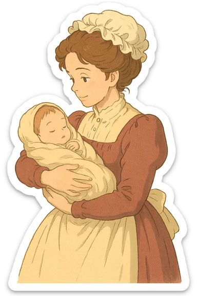 victorian midwife with baby sticker