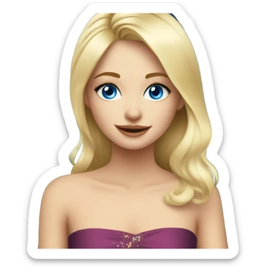 Blonde girl with blue eyes in dress at New Year’s party sticker