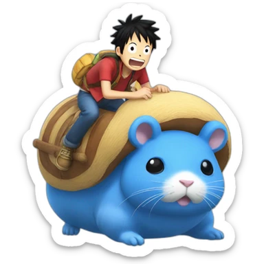Luffy rides a giant blue hamster sticker