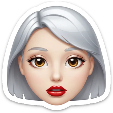 slightly parted lips, silver chrome material, glossy wet shine, seductive aesthetic sticker