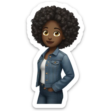black girl in jean jacket with dark brown curly hair sticker